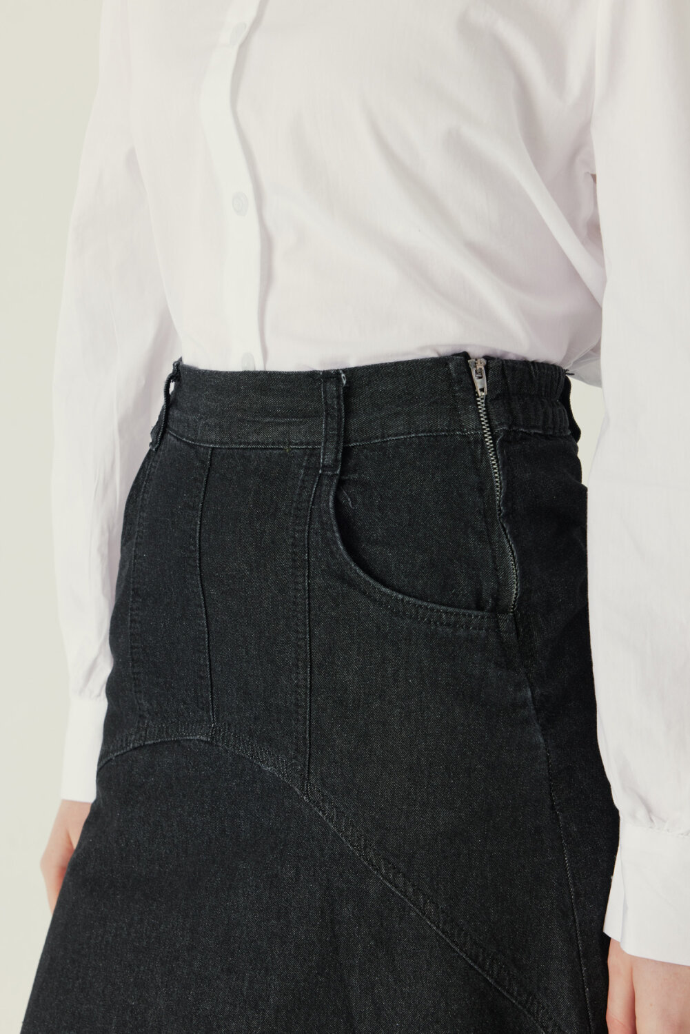 Dikiş Detaylı Denim Etek Siyah - 2