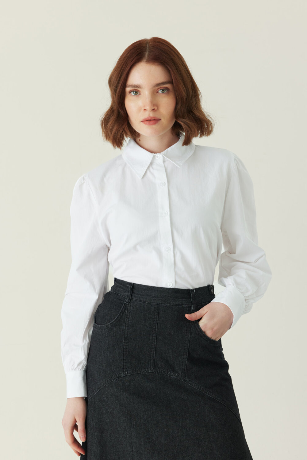 Dikiş Detaylı Denim Etek Siyah - 5