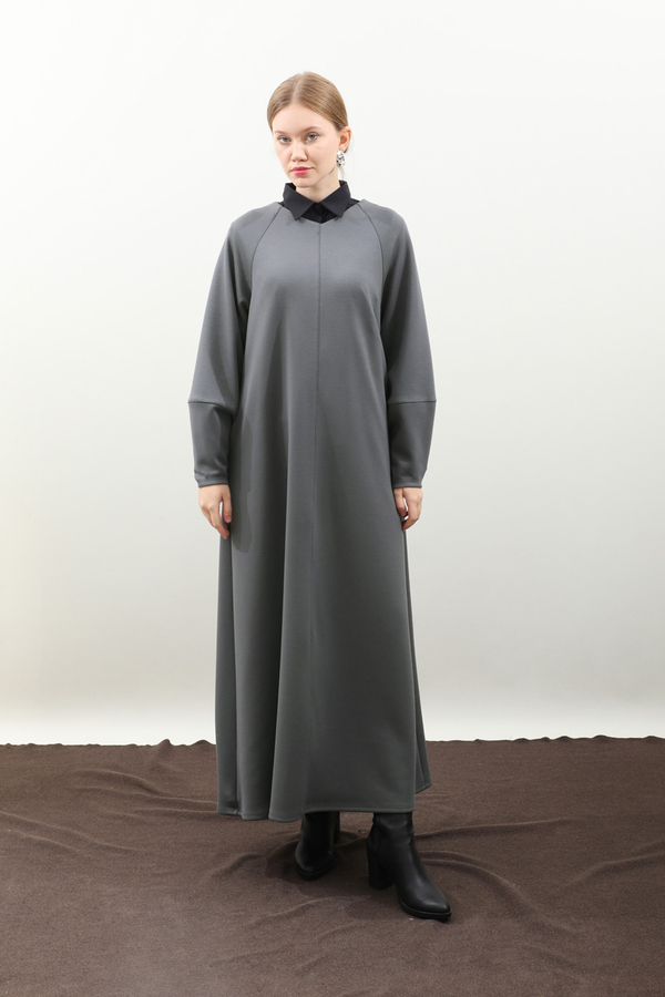 Dikiş Detaylı Elbise Antrasit - 14