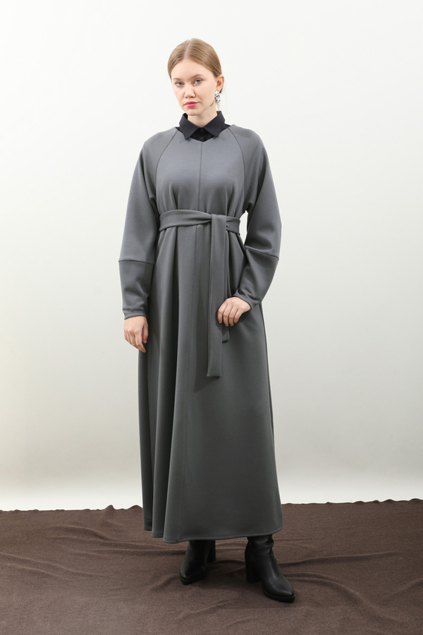 Dikiş Detaylı Elbise Antrasit - 15