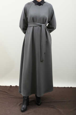 Dikiş Detaylı Elbise Antrasit - 12