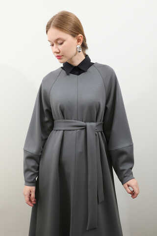 Dikiş Detaylı Elbise Antrasit - 18
