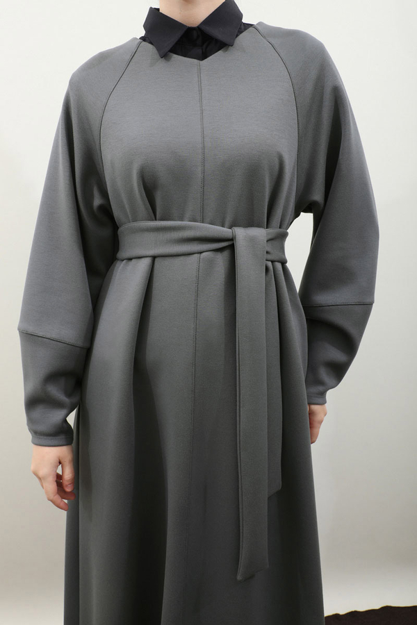 Dikiş Detaylı Elbise Antrasit - 20