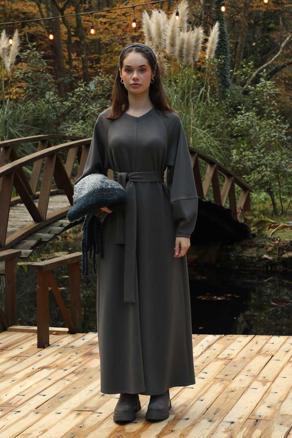 Dikiş Detaylı Elbise Antrasit - 1