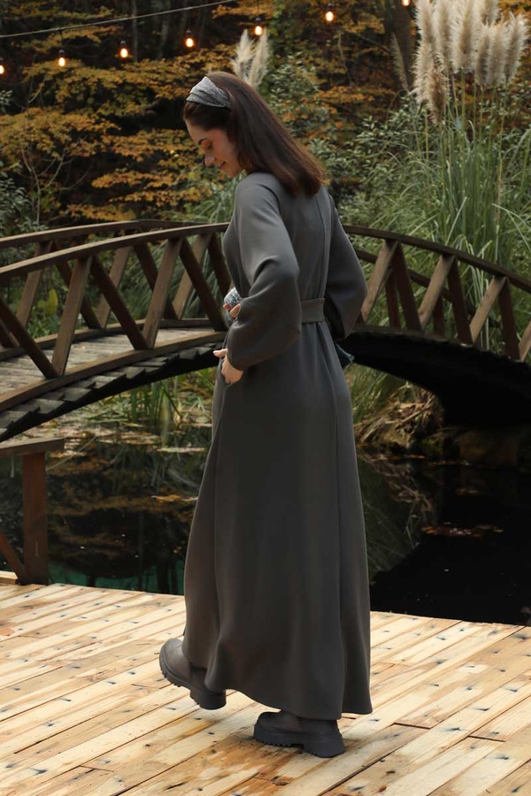 Dikiş Detaylı Elbise Antrasit - 10