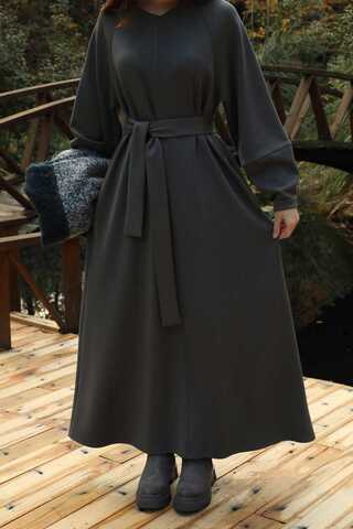 Dikiş Detaylı Elbise Antrasit - 9