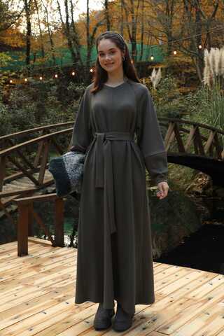 Dikiş Detaylı Elbise Antrasit - 4