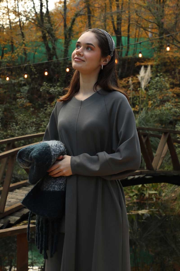 Dikiş Detaylı Elbise Antrasit - 11