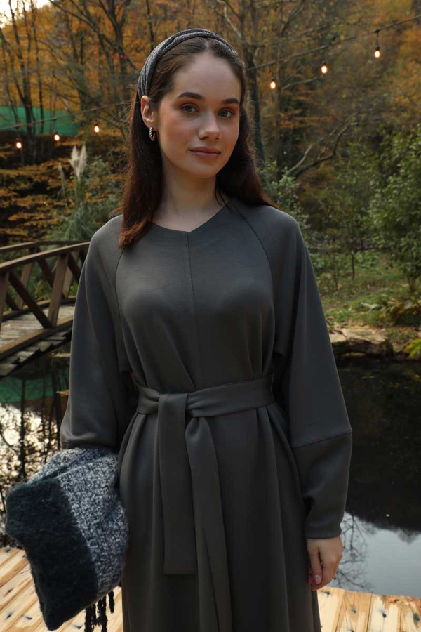 Dikiş Detaylı Elbise Antrasit - 2