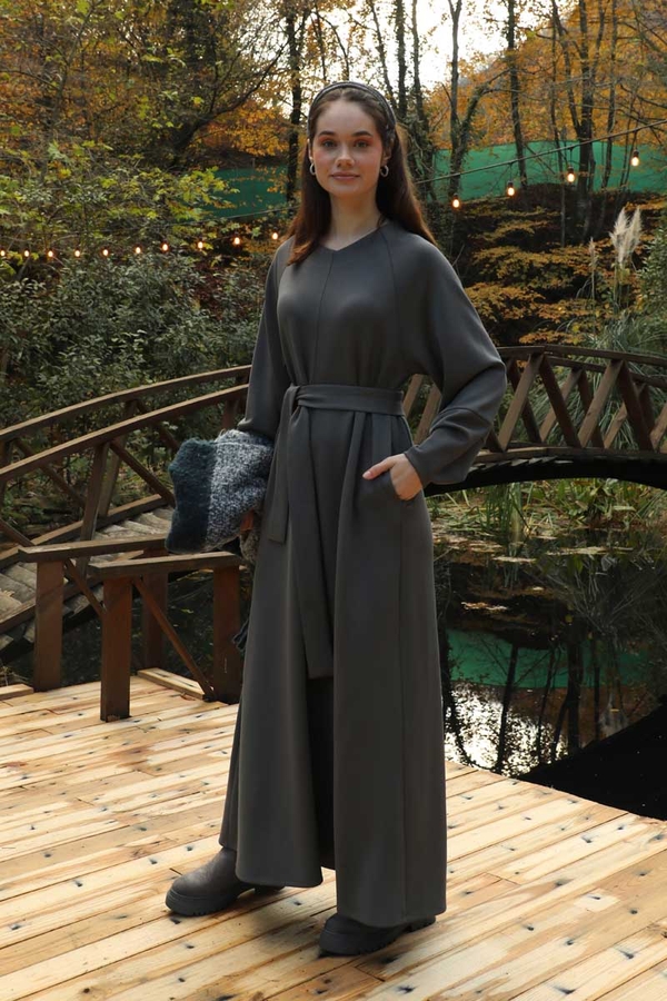 Dikiş Detaylı Elbise Antrasit - 6