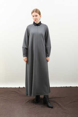 Dikiş Detaylı Elbise Antrasit - 14