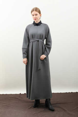 Dikiş Detaylı Elbise Antrasit - 15