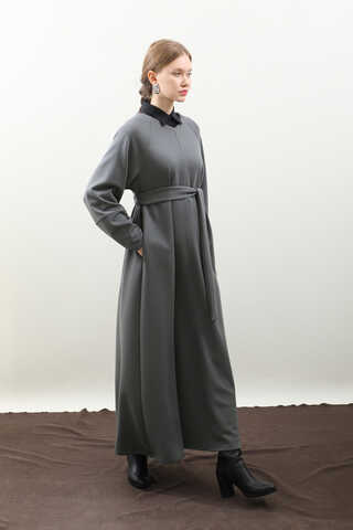 Dikiş Detaylı Elbise Antrasit - 16