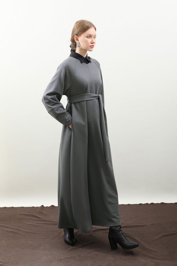 Dikiş Detaylı Elbise Antrasit - 16