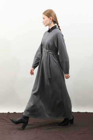 Dikiş Detaylı Elbise Antrasit - 17