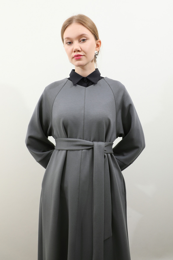 Dikiş Detaylı Elbise Antrasit - 19