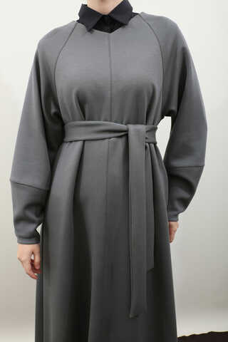 Dikiş Detaylı Elbise Antrasit - 20