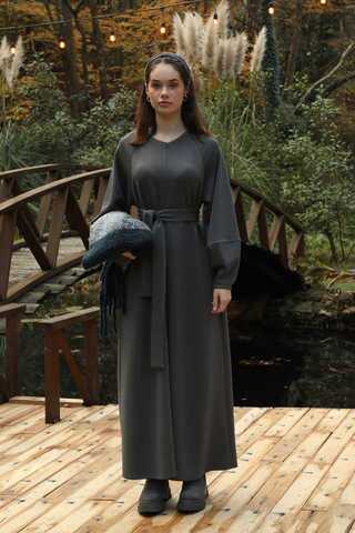 Dikiş Detaylı Elbise Antrasit - 1