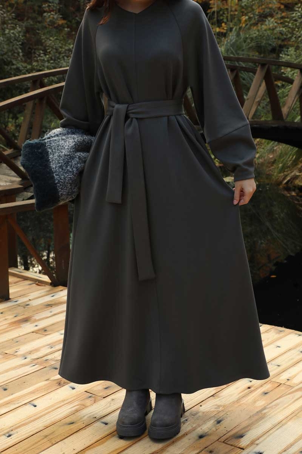 Dikiş Detaylı Elbise Antrasit - 9