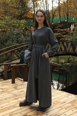 Dikiş Detaylı Elbise Antrasit - 6