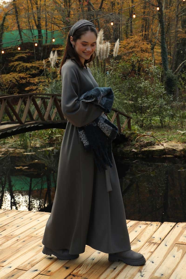 Dikiş Detaylı Elbise Antrasit - 7