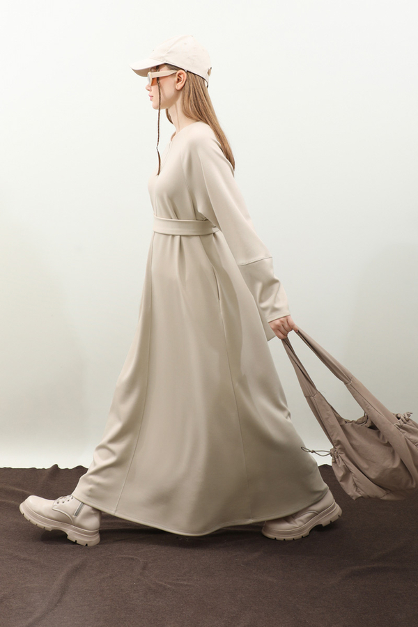 Dikiş Detaylı Elbise Krem - 7