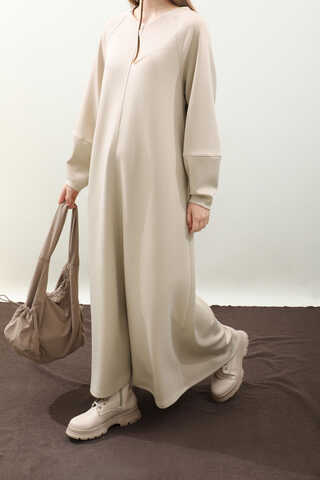 Dikiş Detaylı Elbise Krem - 4