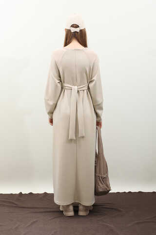 Dikiş Detaylı Elbise Krem - 10