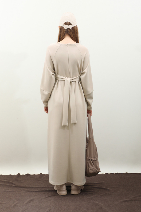 Dikiş Detaylı Elbise Krem - 10