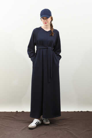 Dikiş Detaylı Elbise Lacivert - 4