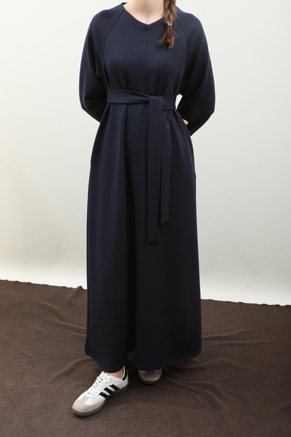 Dikiş Detaylı Elbise Lacivert - 1