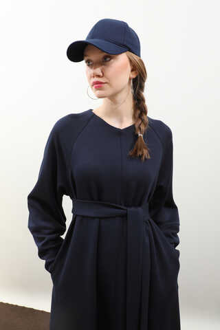 Dikiş Detaylı Elbise Lacivert - 7