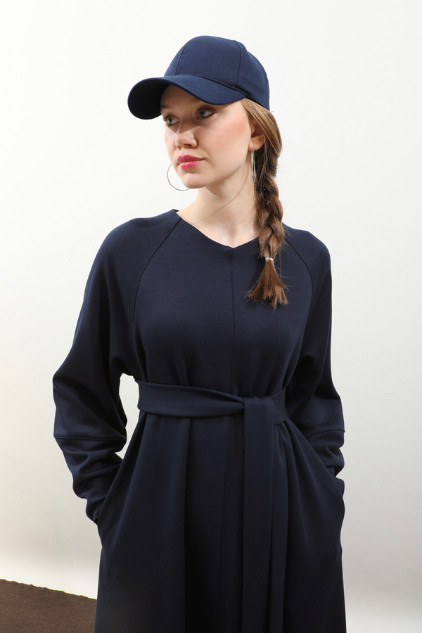 Dikiş Detaylı Elbise Lacivert - 7