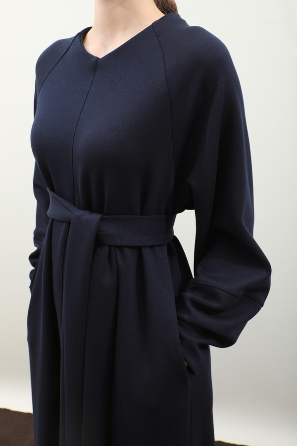 Dikiş Detaylı Elbise Lacivert - 8