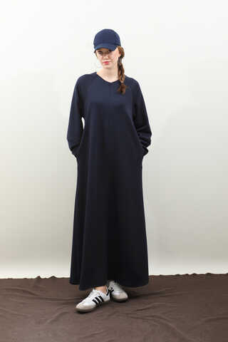 Dikiş Detaylı Elbise Lacivert - 2