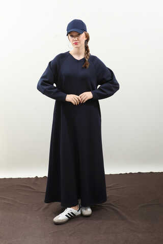 Dikiş Detaylı Elbise Lacivert - 3