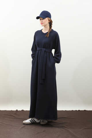 Dikiş Detaylı Elbise Lacivert - 5