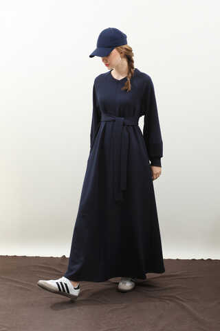 Dikiş Detaylı Elbise Lacivert - 6