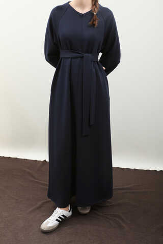 Dikiş Detaylı Elbise Lacivert - 1