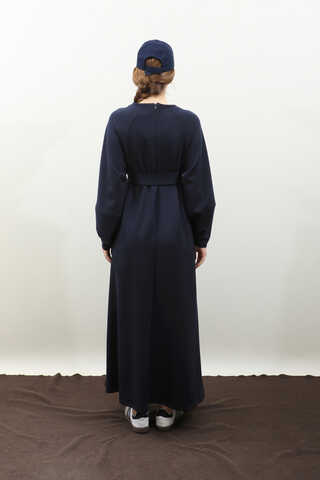 Dikiş Detaylı Elbise Lacivert - 9