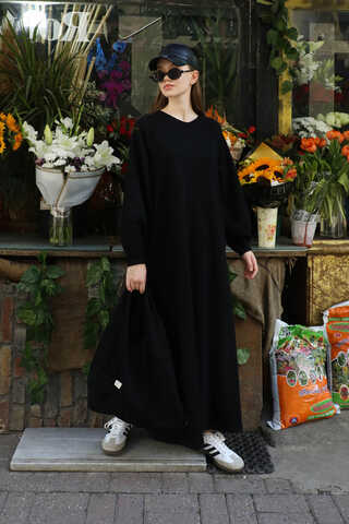 Dikiş Detaylı Elbise Siyah - 3