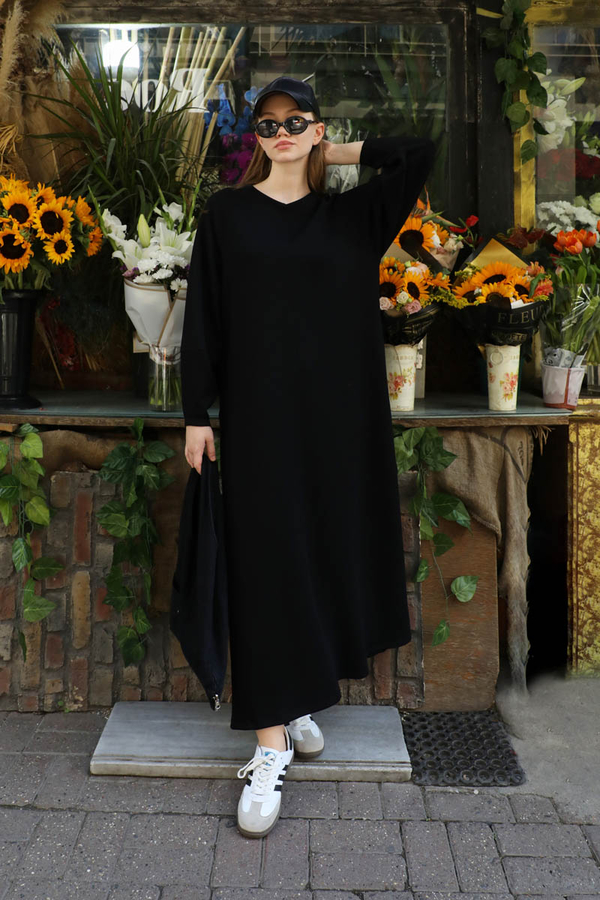 Dikiş Detaylı Elbise Siyah - 4