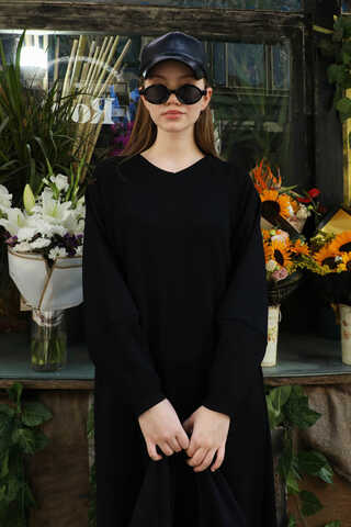 Dikiş Detaylı Elbise Siyah - 5