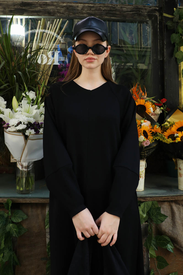 Dikiş Detaylı Elbise Siyah - 5