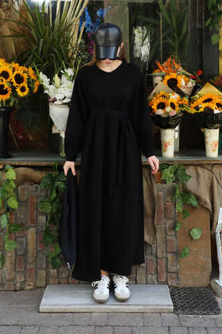 Dikiş Detaylı Elbise Siyah - 7