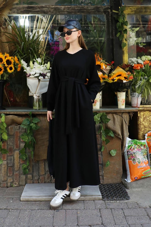 Dikiş Detaylı Elbise Siyah - 8