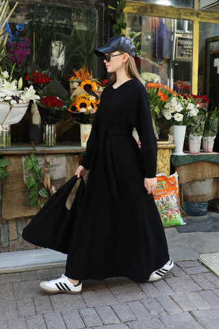 Dikiş Detaylı Elbise Siyah - 9