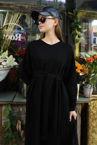 Dikiş Detaylı Elbise Siyah - 2