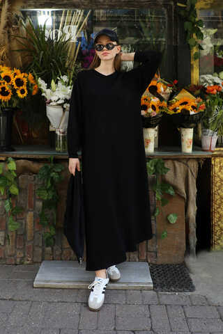 Dikiş Detaylı Elbise Siyah - 4