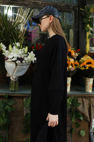 Dikiş Detaylı Elbise Siyah - 6